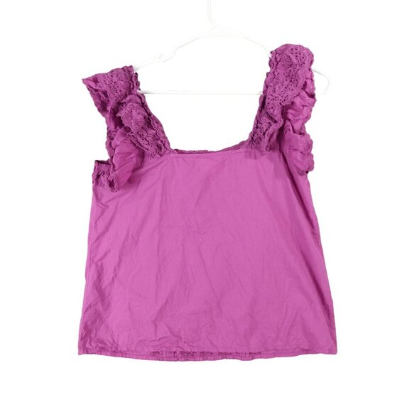 SEZANE Lexy Blouse Women SZ 36 US 4 Square Neck Ruffle Crochet Peasant Purple - Picture 3 of 12